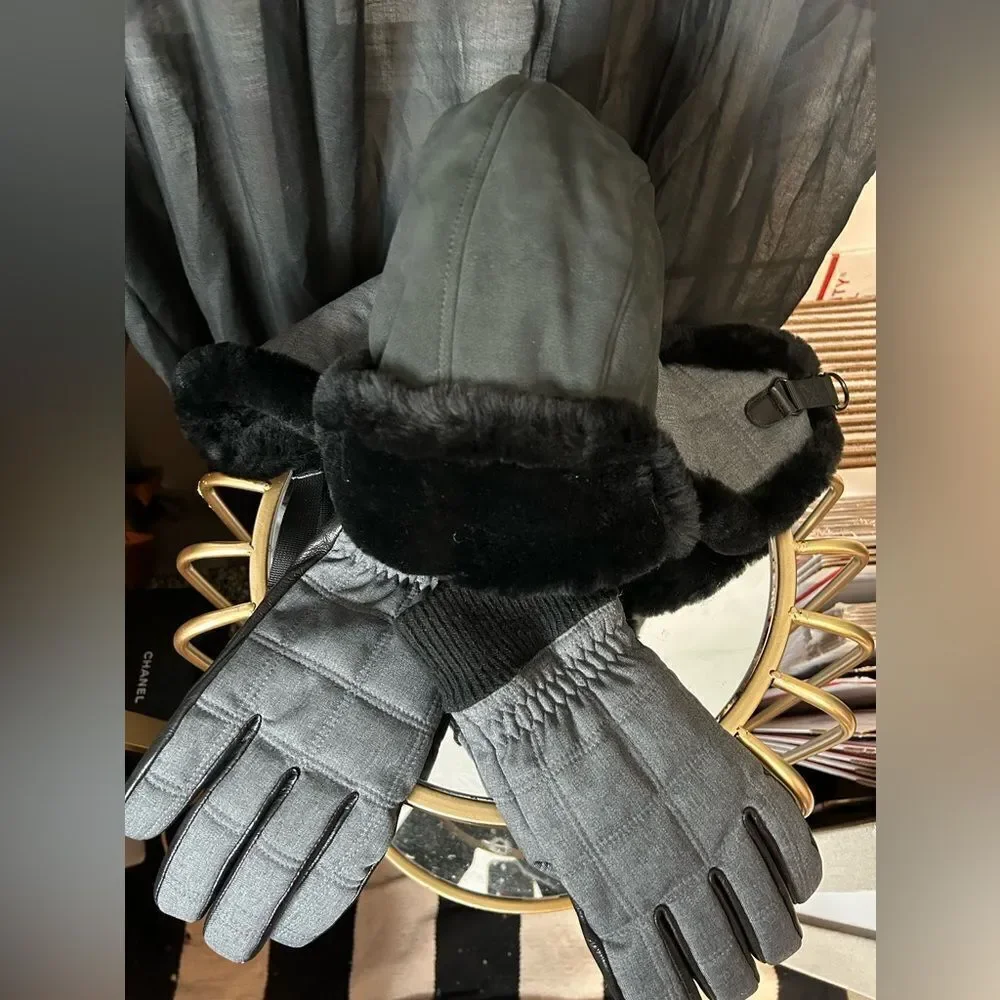 UGG Shearling & Leather Trapper Hat and Gloves Set NWT Neiman Marcus Exclusive